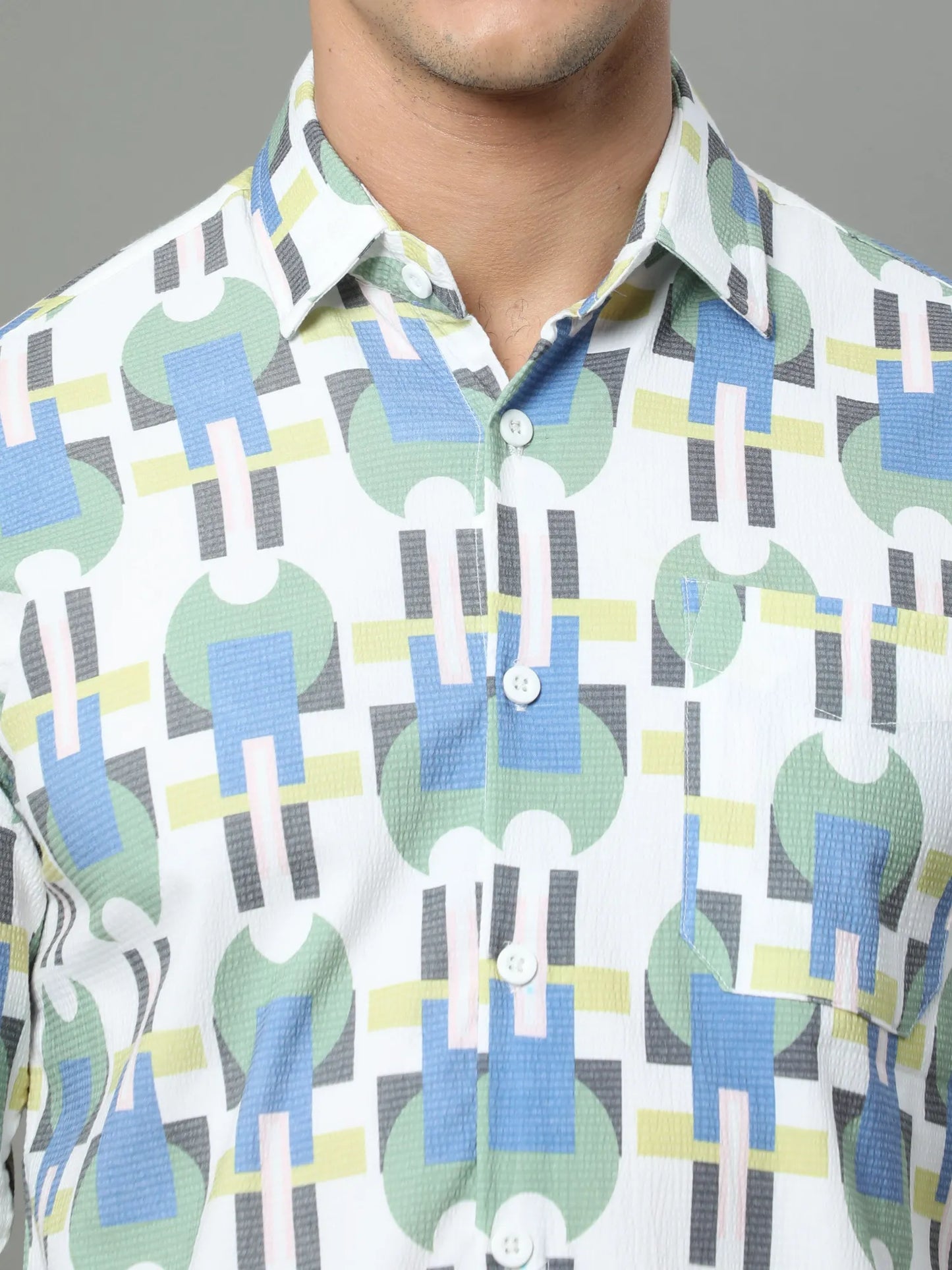 Modern Twist Men's Green Popcorn Print Shirt