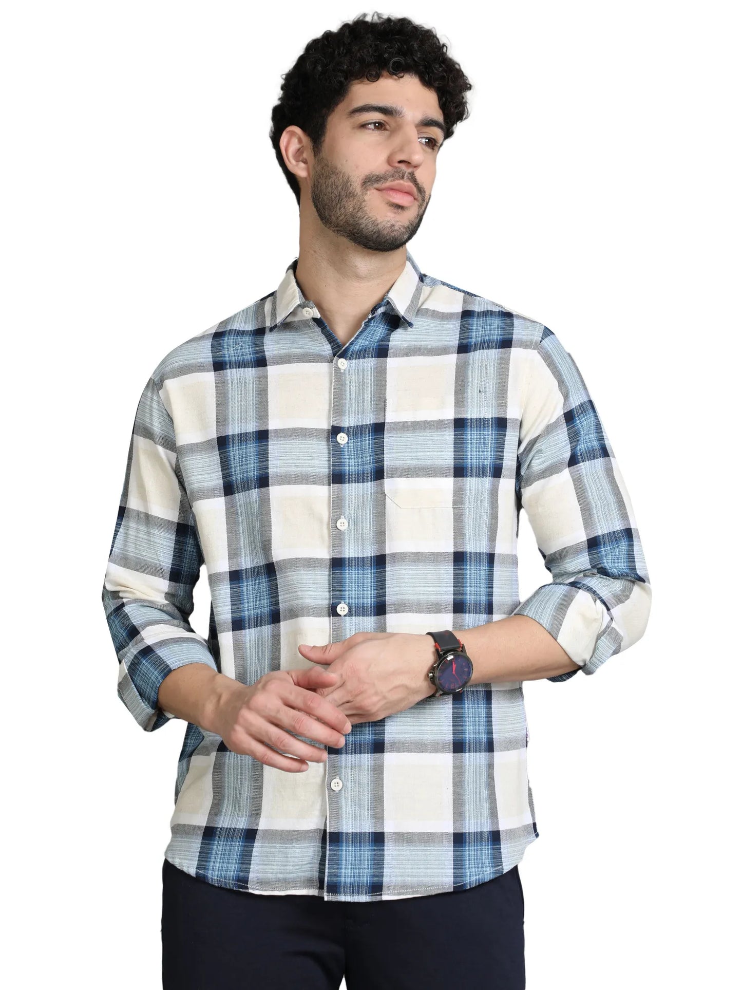 Men's Navy Blue Checkered Shirt