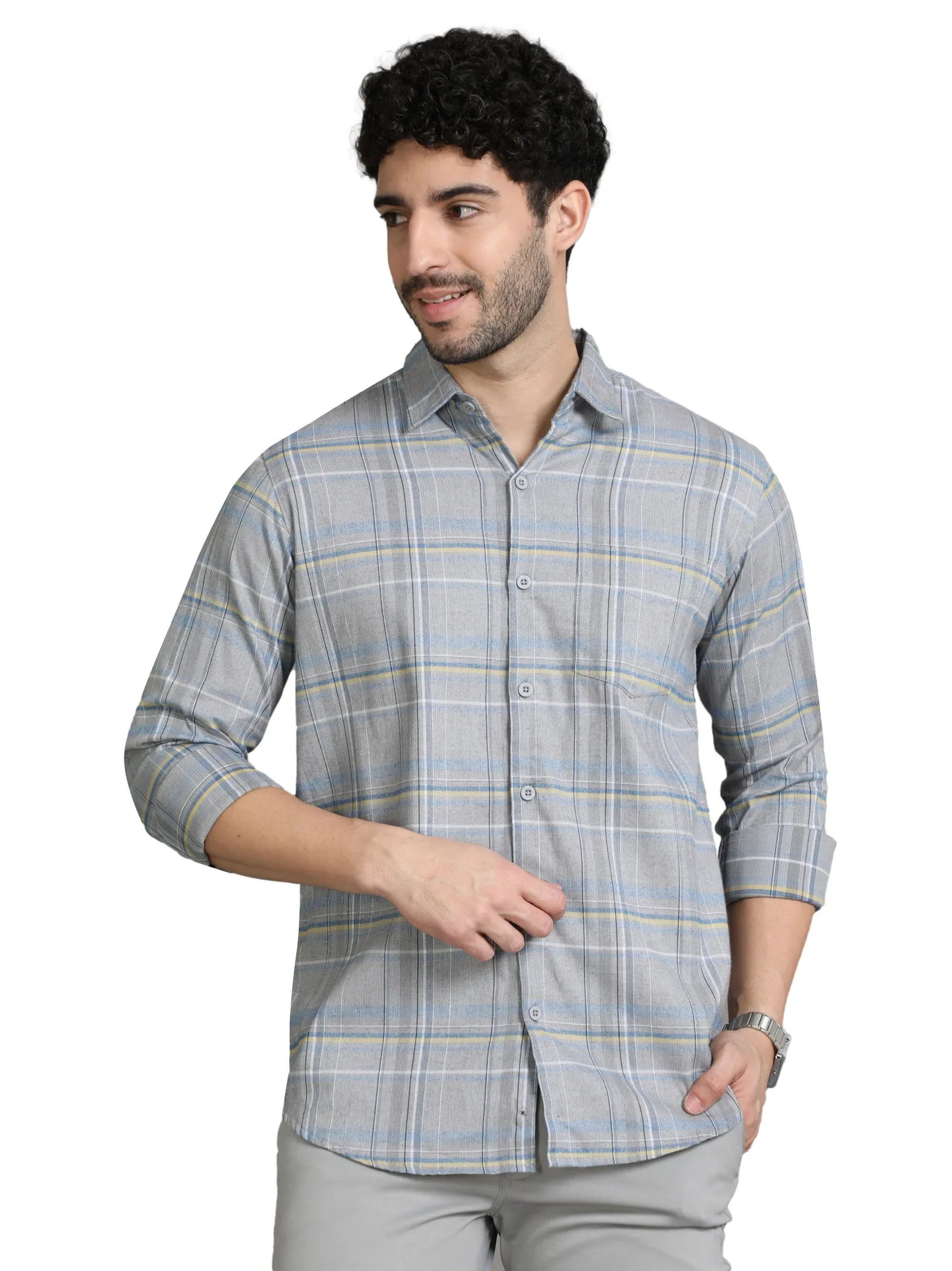 Men's Grey Cord Checkered Shirt
