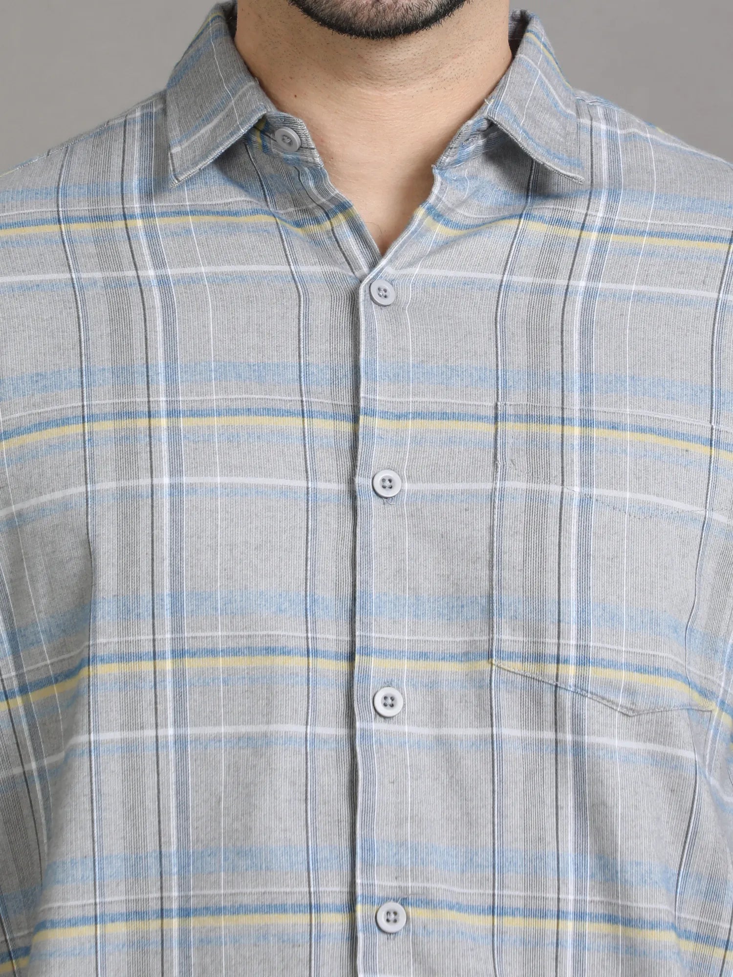 Men's Grey Cord Checkered Shirt 