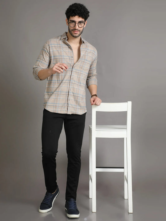 Versatile Style: Men's Brown Cord Check Shirt