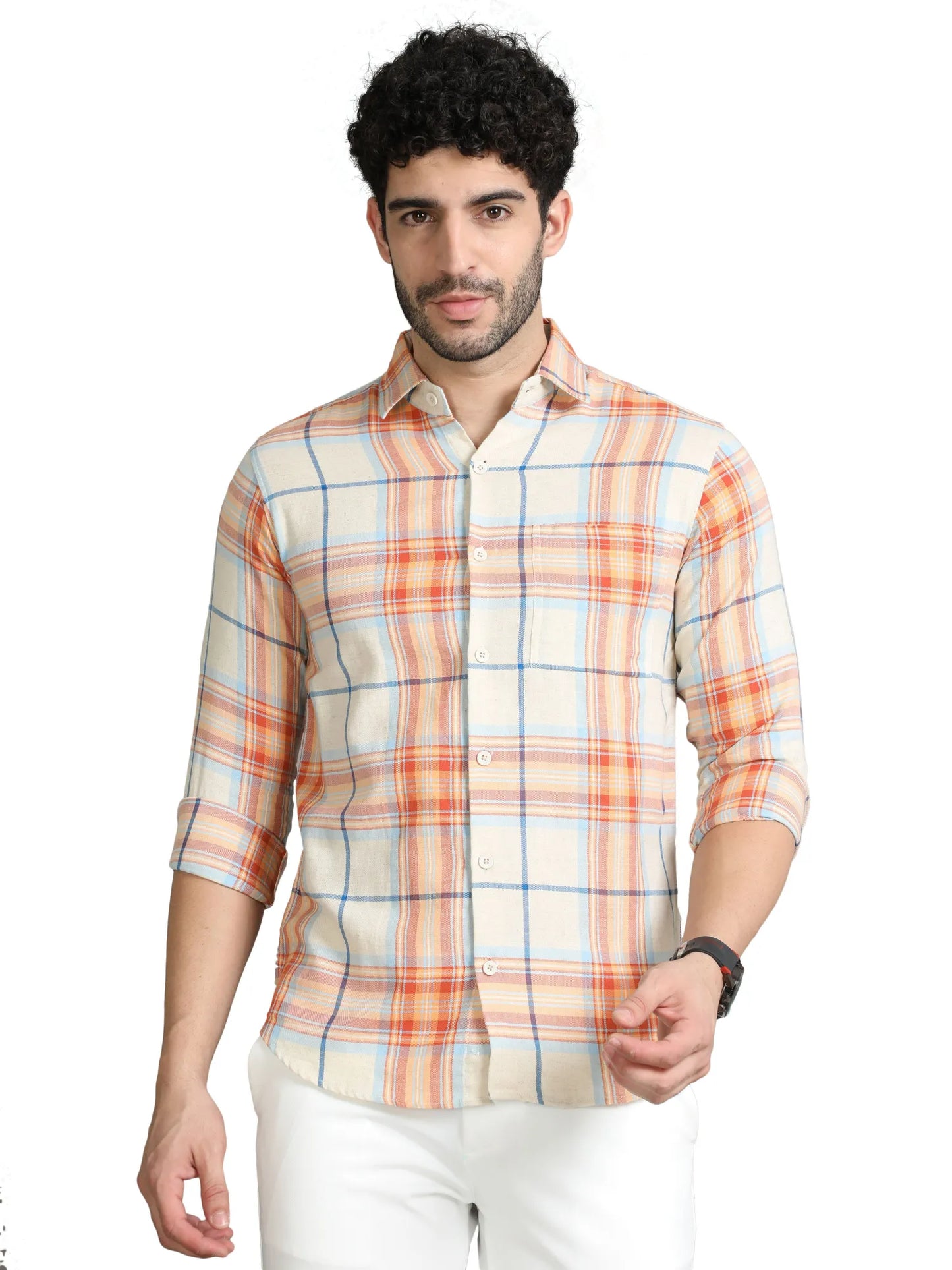 Orange Checkered Shirt for Men 