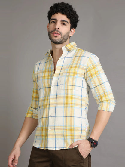 Yellow Checkered Shirt for Men