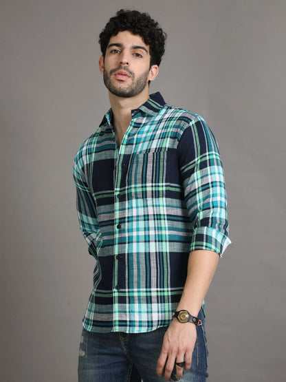 Blue Cord Checkered Shirt for Men
