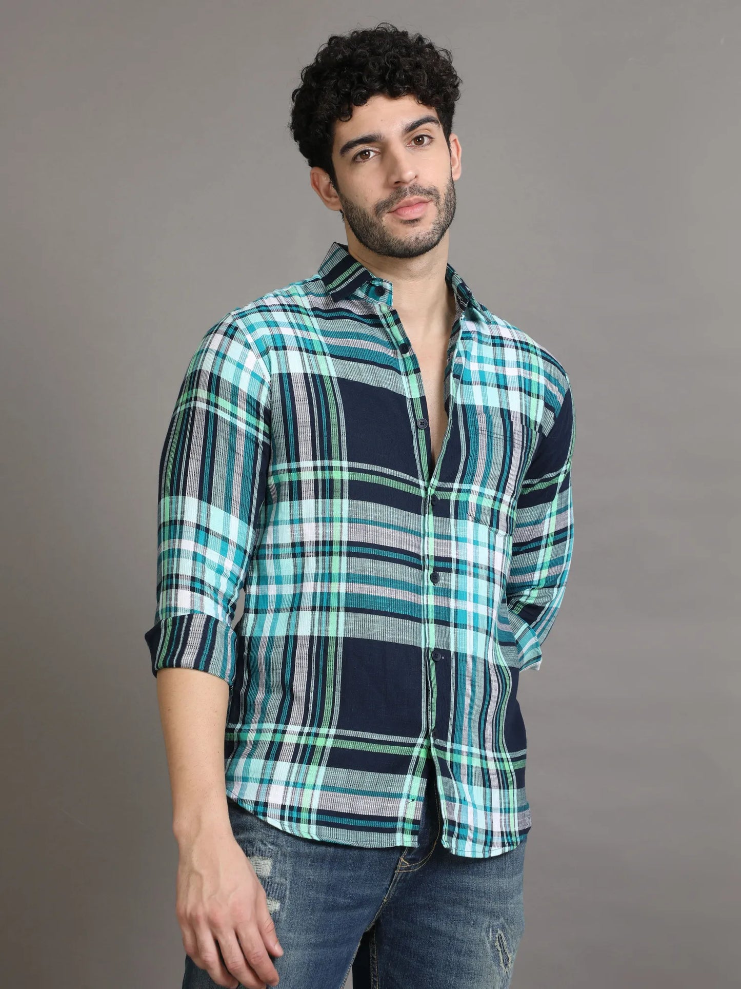 Blue Cord Checkered Shirt for Men 