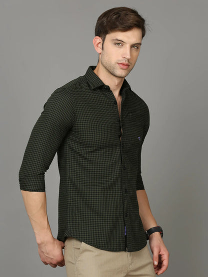 Bottle Green Checkered Shirt for Men 