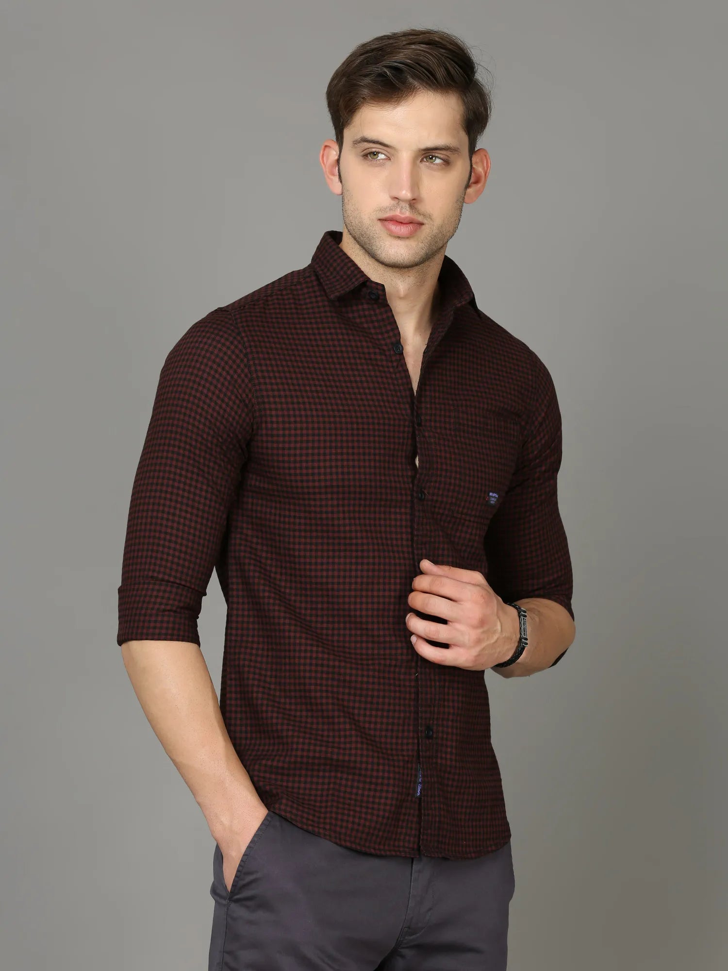 Maroon Checkered Patterned Shirt for Men 