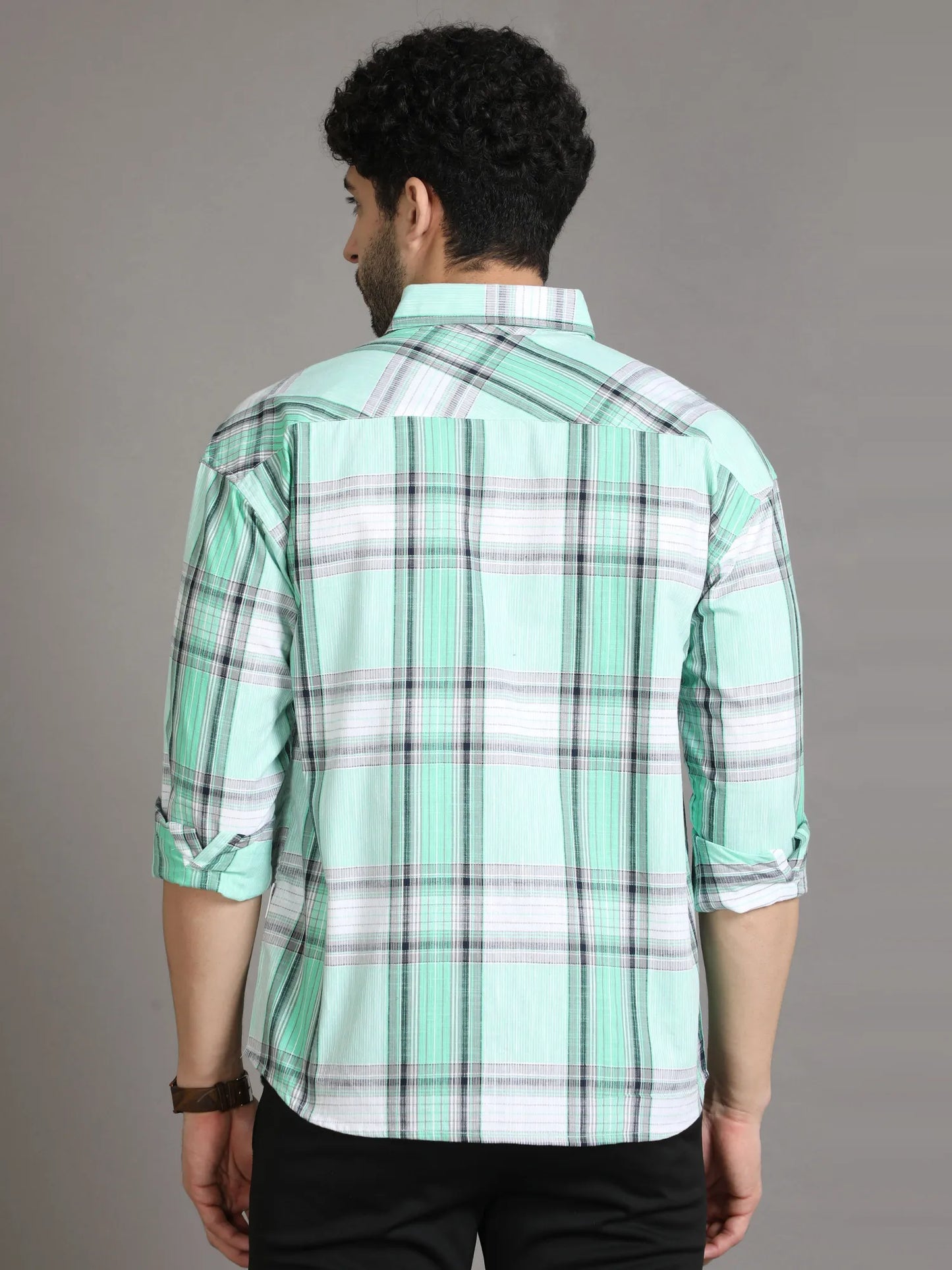 Green Cord Checkered Shirt for Men