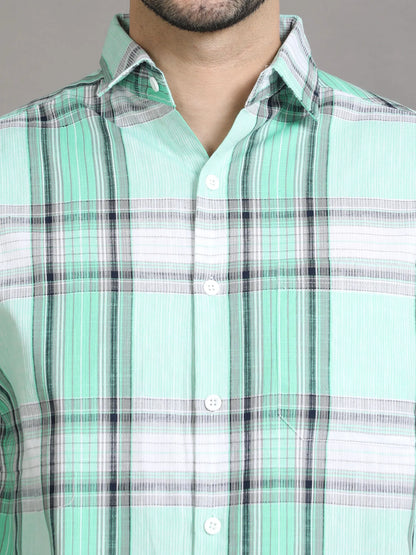 Green Cord Checkered Shirt for Men 