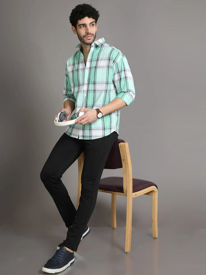 Green Cord Checkered Shirt for Men