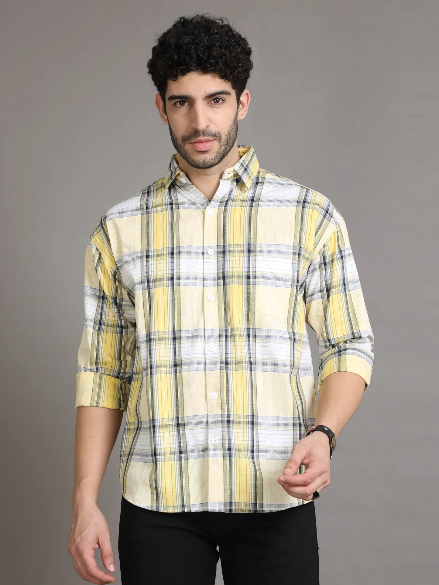 Corduroy Yellow Checkered Shirt for Men 