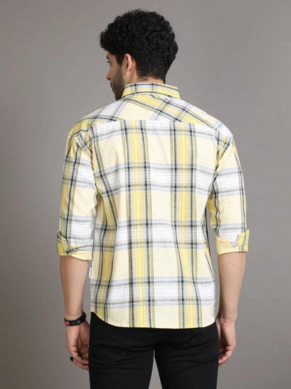 Corduroy Yellow Checkered Shirt for Men 