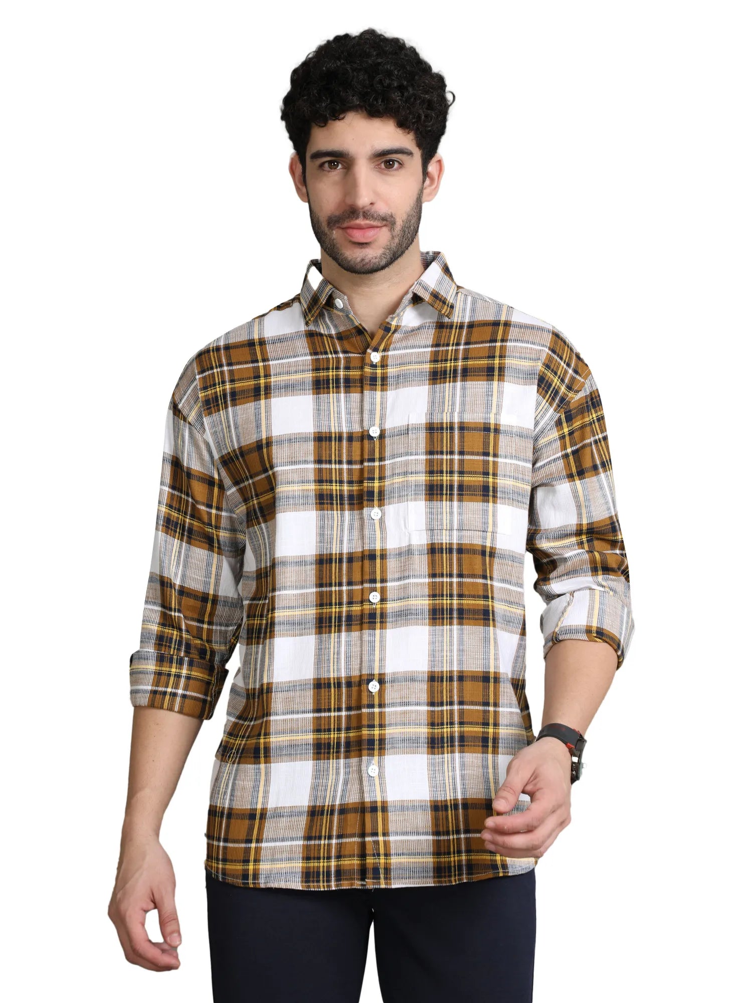 White Cord Checkered Shirt for Men 