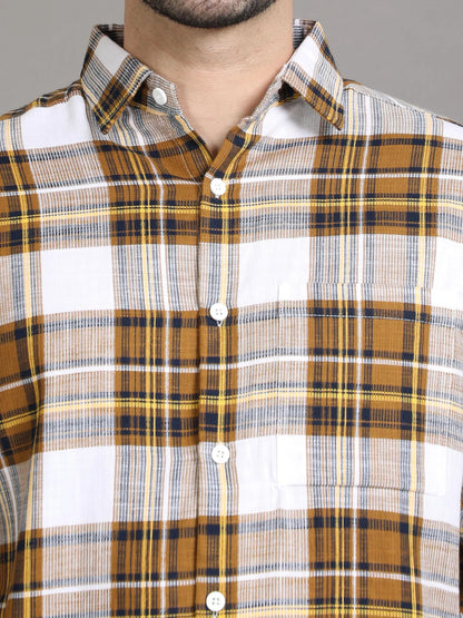 White Cord Checkered Shirt for Men 