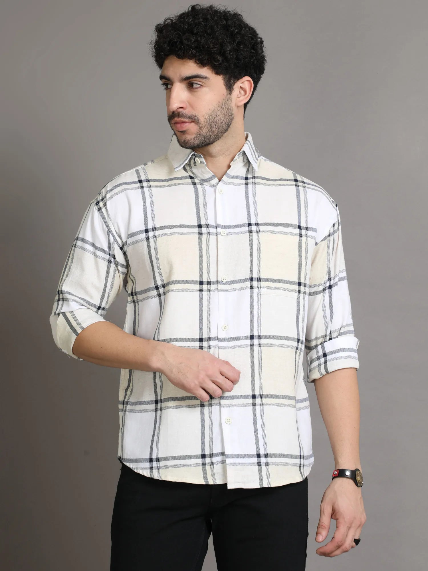 Cream Checkered Shirt for Men 