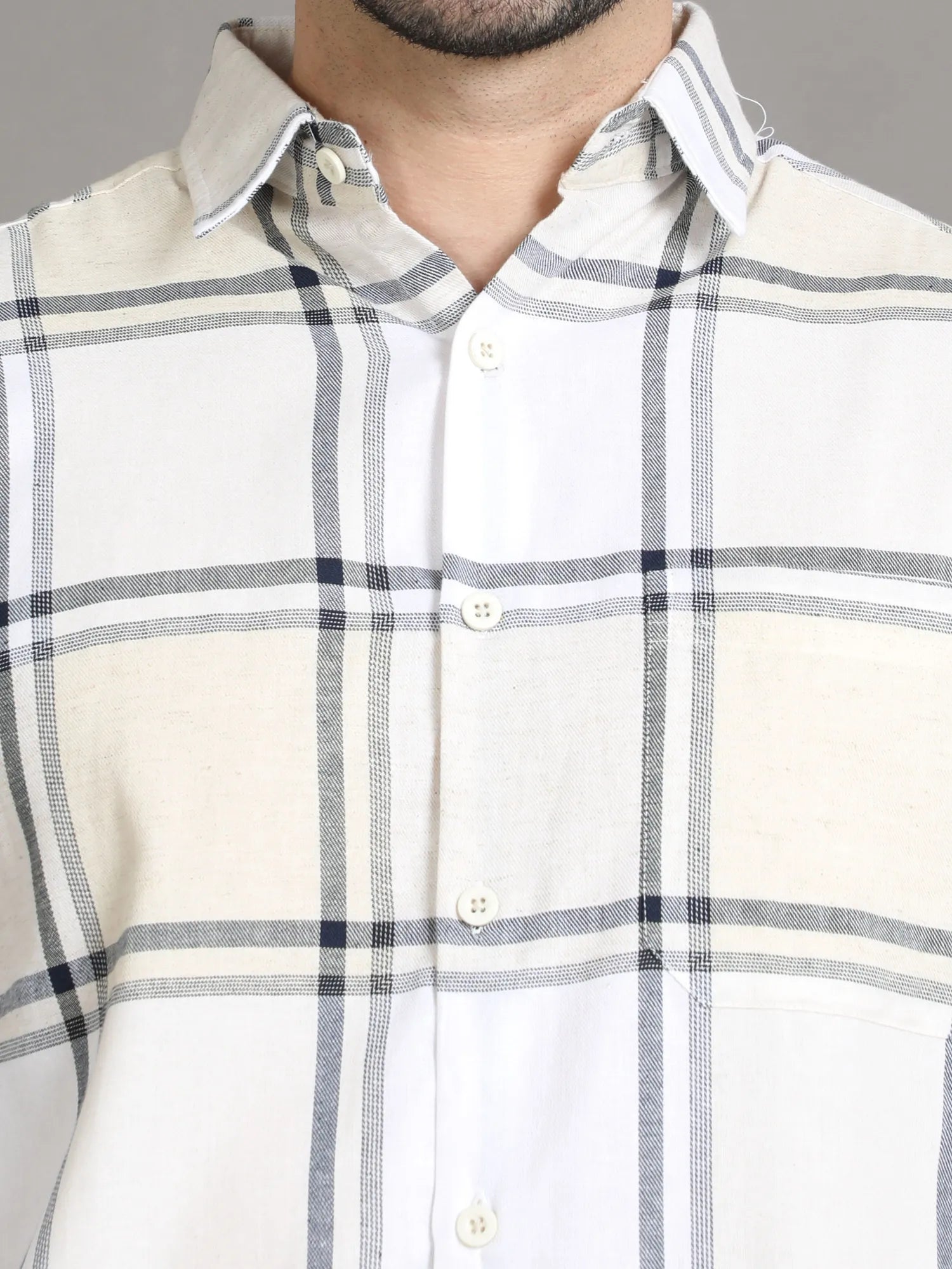 Cream Checkered Shirt for Men 