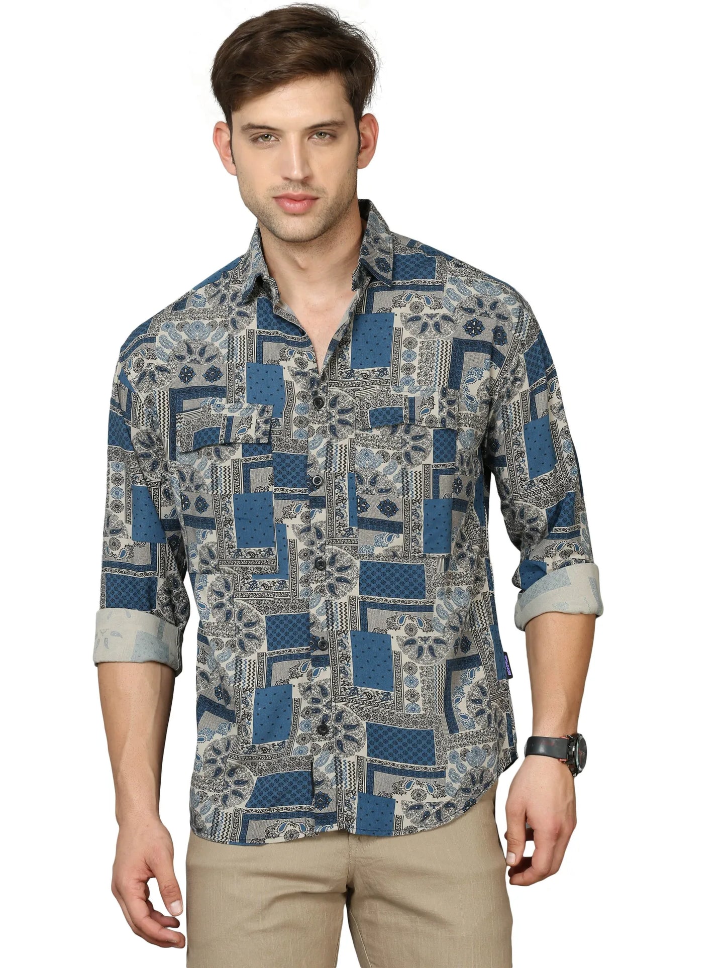 Oversized Blue Rayon Shirt for Men