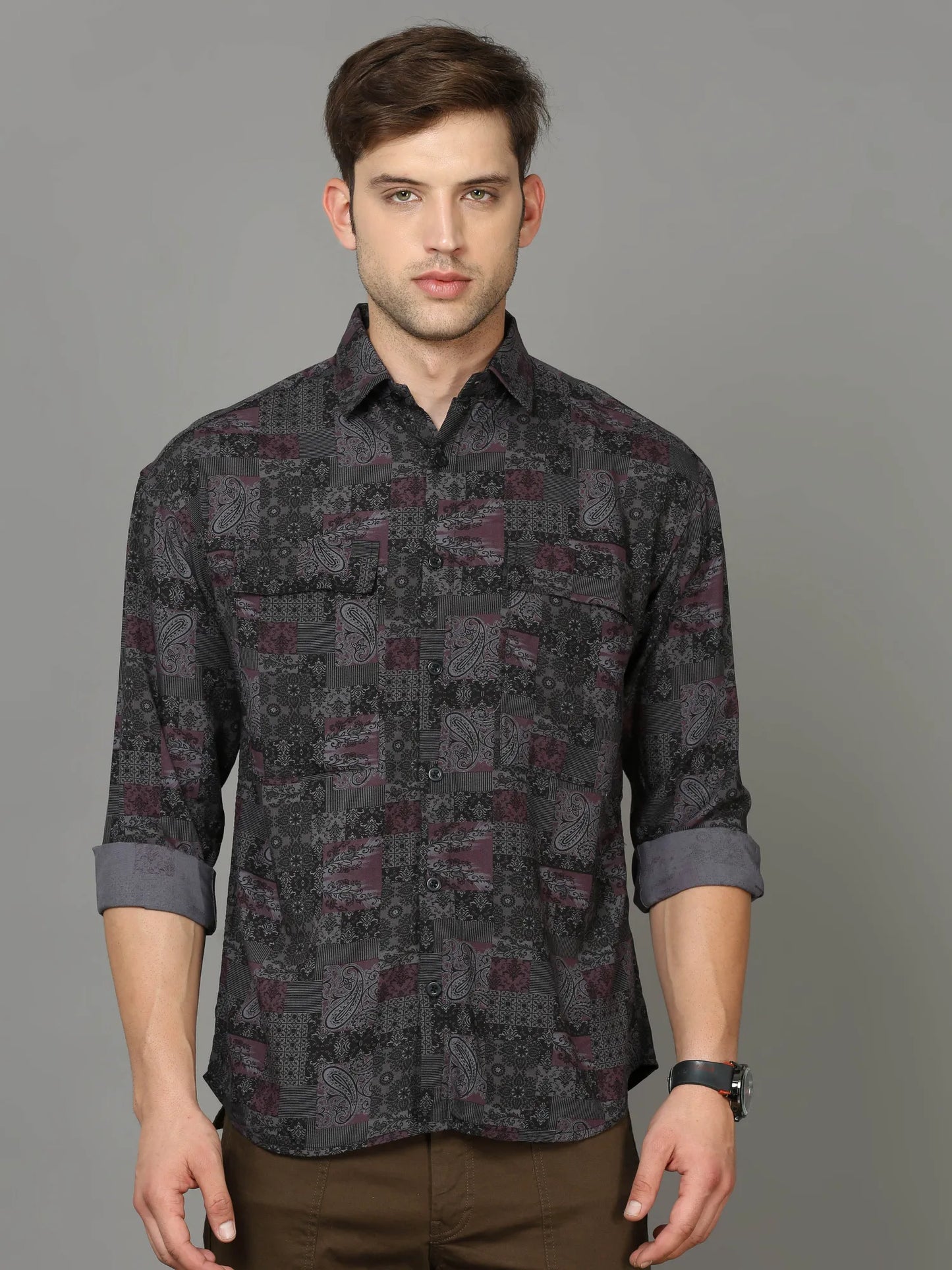 Oversized Dark Grey Rayon Shirt for Men
