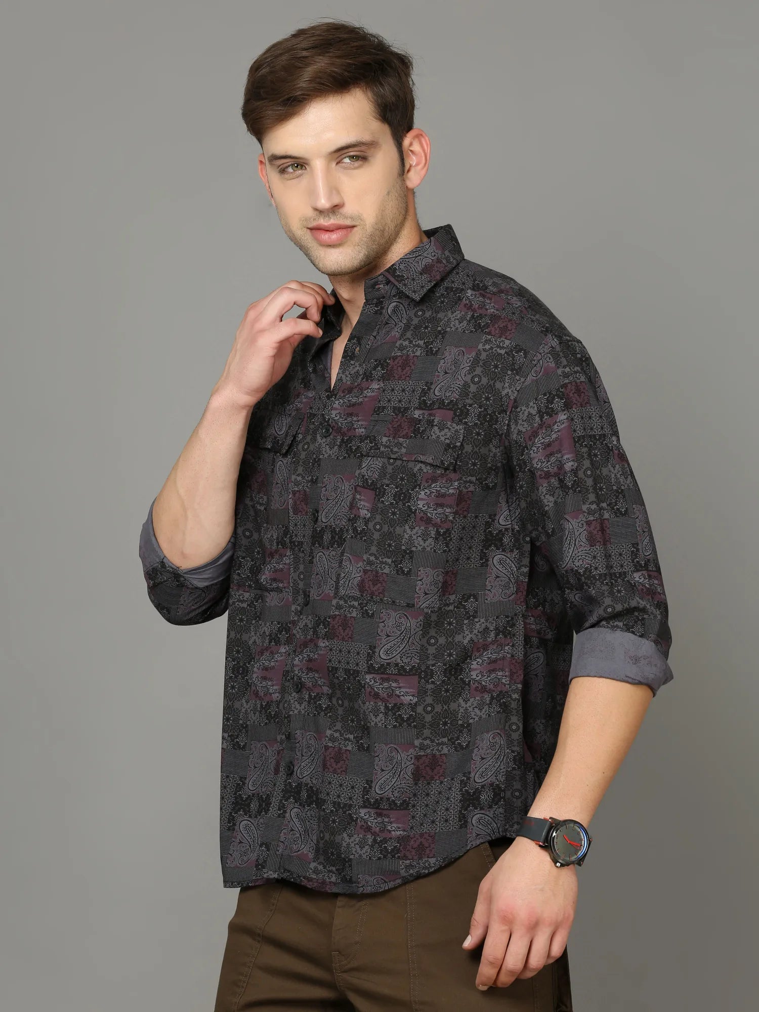 Oversized Dark Grey Rayon Shirt for Men