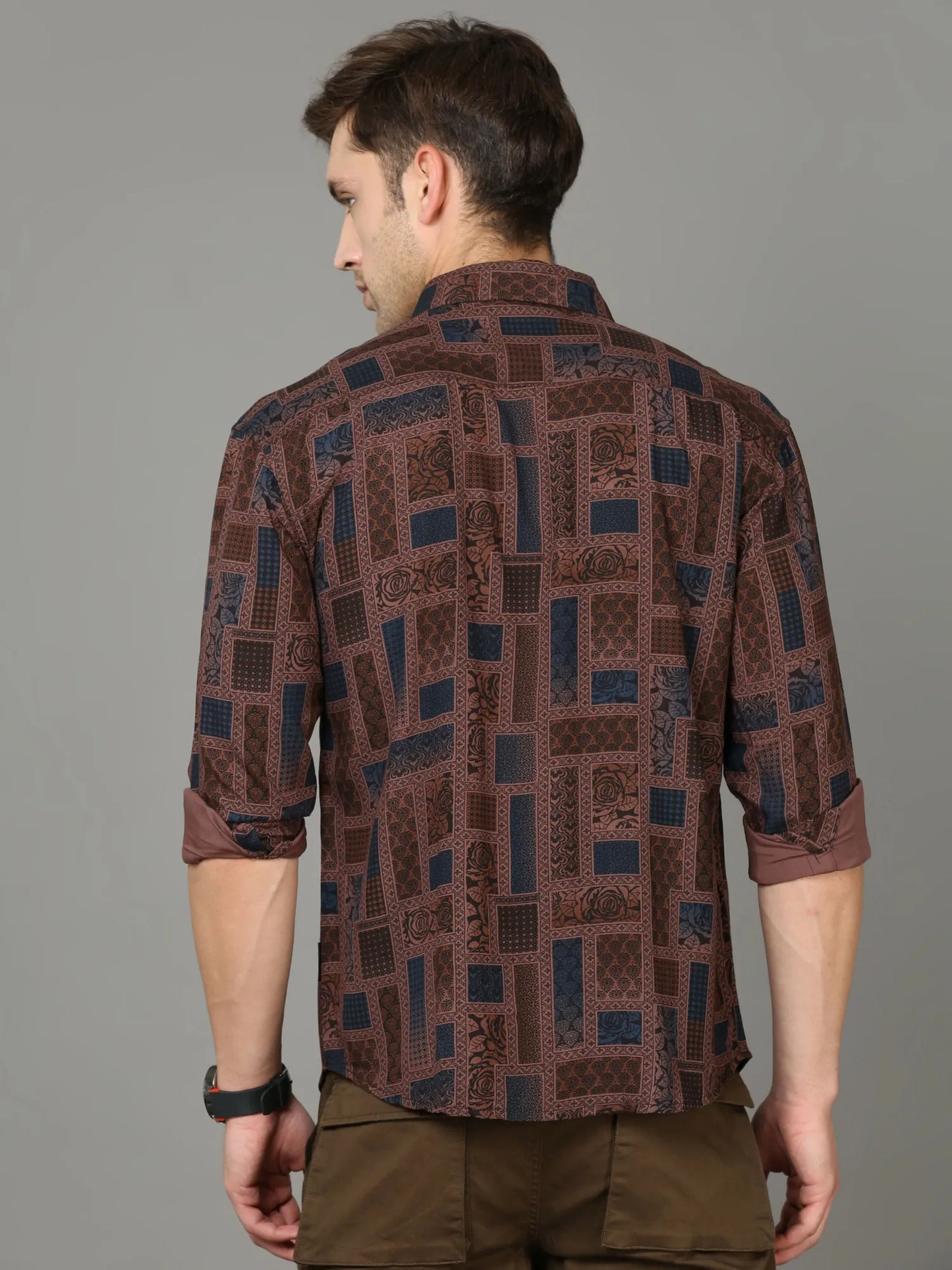 Oversized Brown Rayon Shirt With Dual Pockets