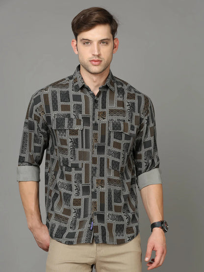 Olive Dual Pockets Rayon Shirt for Men