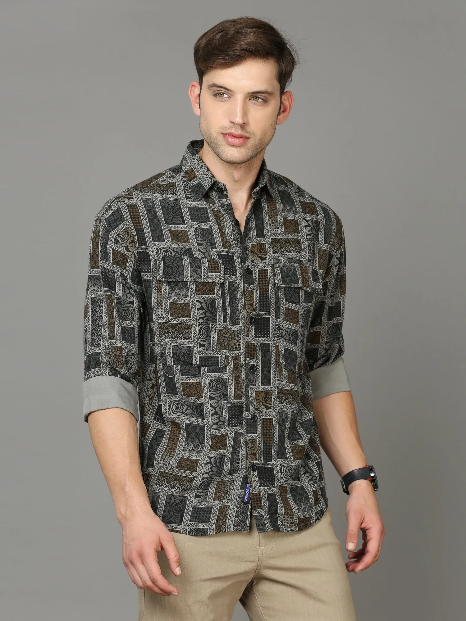 Olive Dual Pockets Rayon Shirt for Men