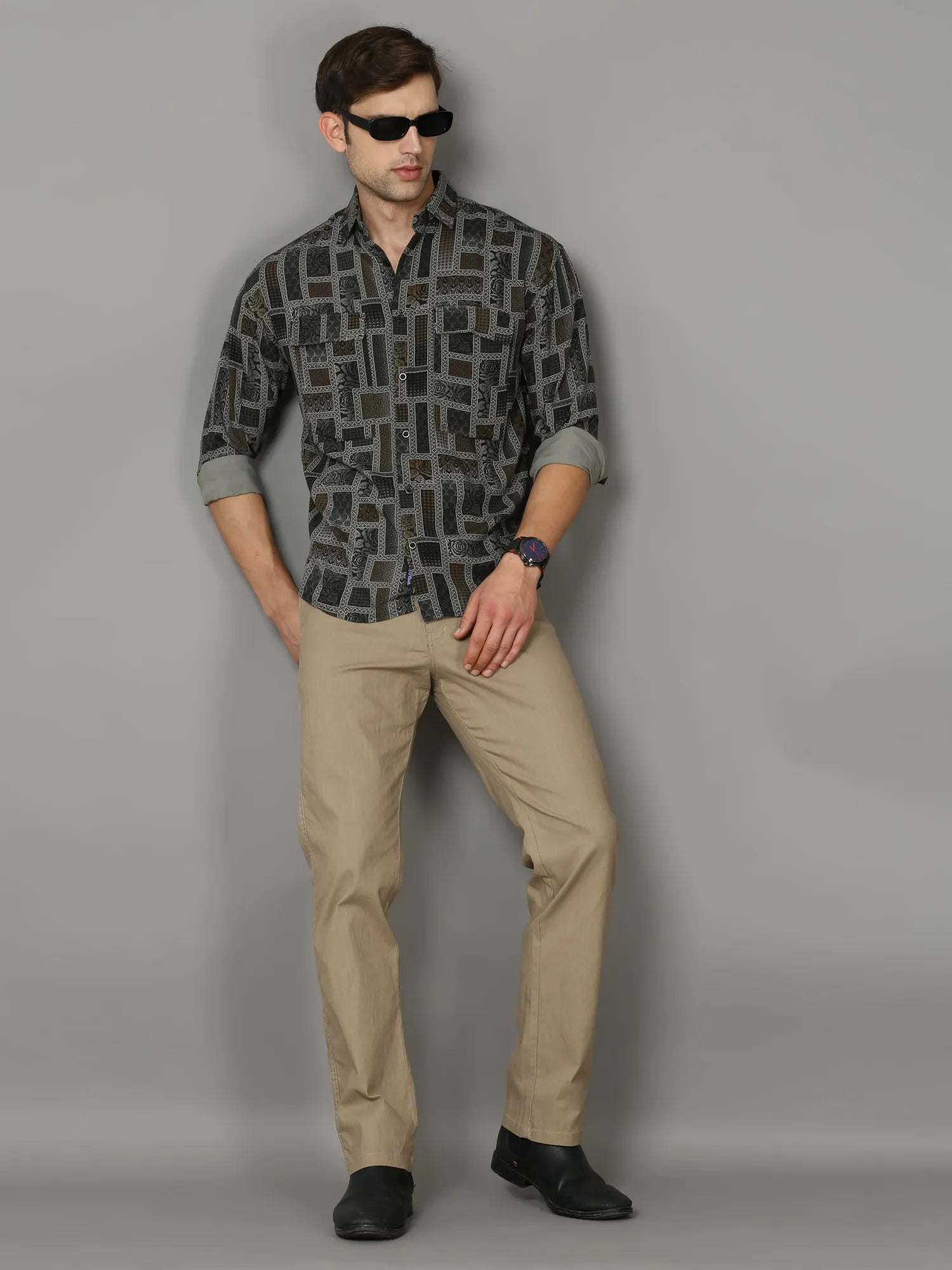 Olive Dual Pockets Rayon Shirt for Men