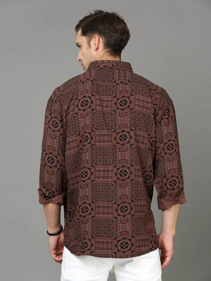 Brown Dual Pockets Rayon Shirt for Men