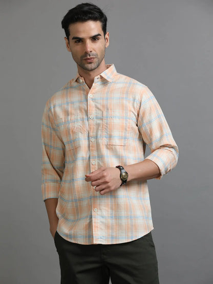 Orange Checkered Shirt for Men 