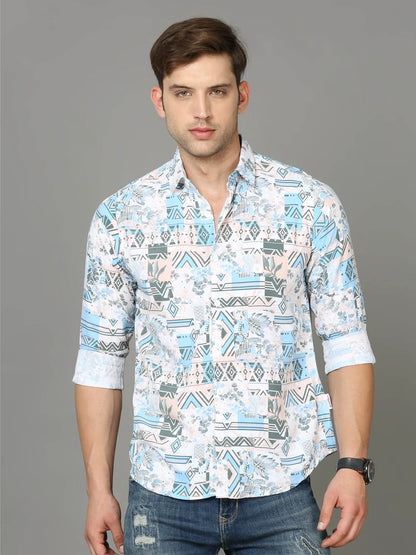 Azure Blossom Blue Rayon Shirt for Men 