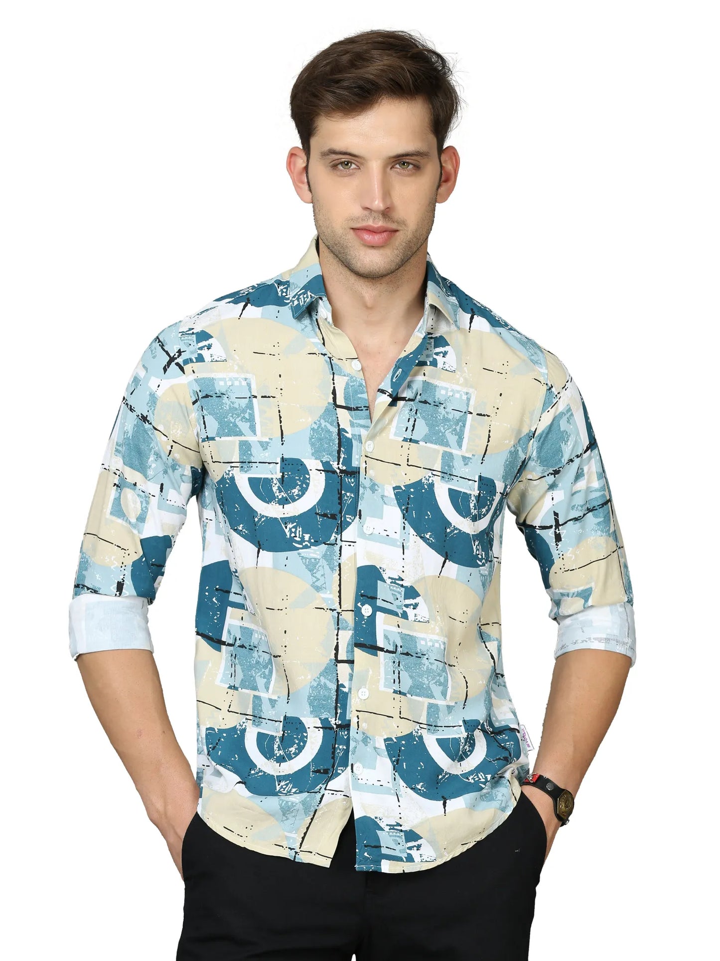 Cream Rayon Shirt for Men