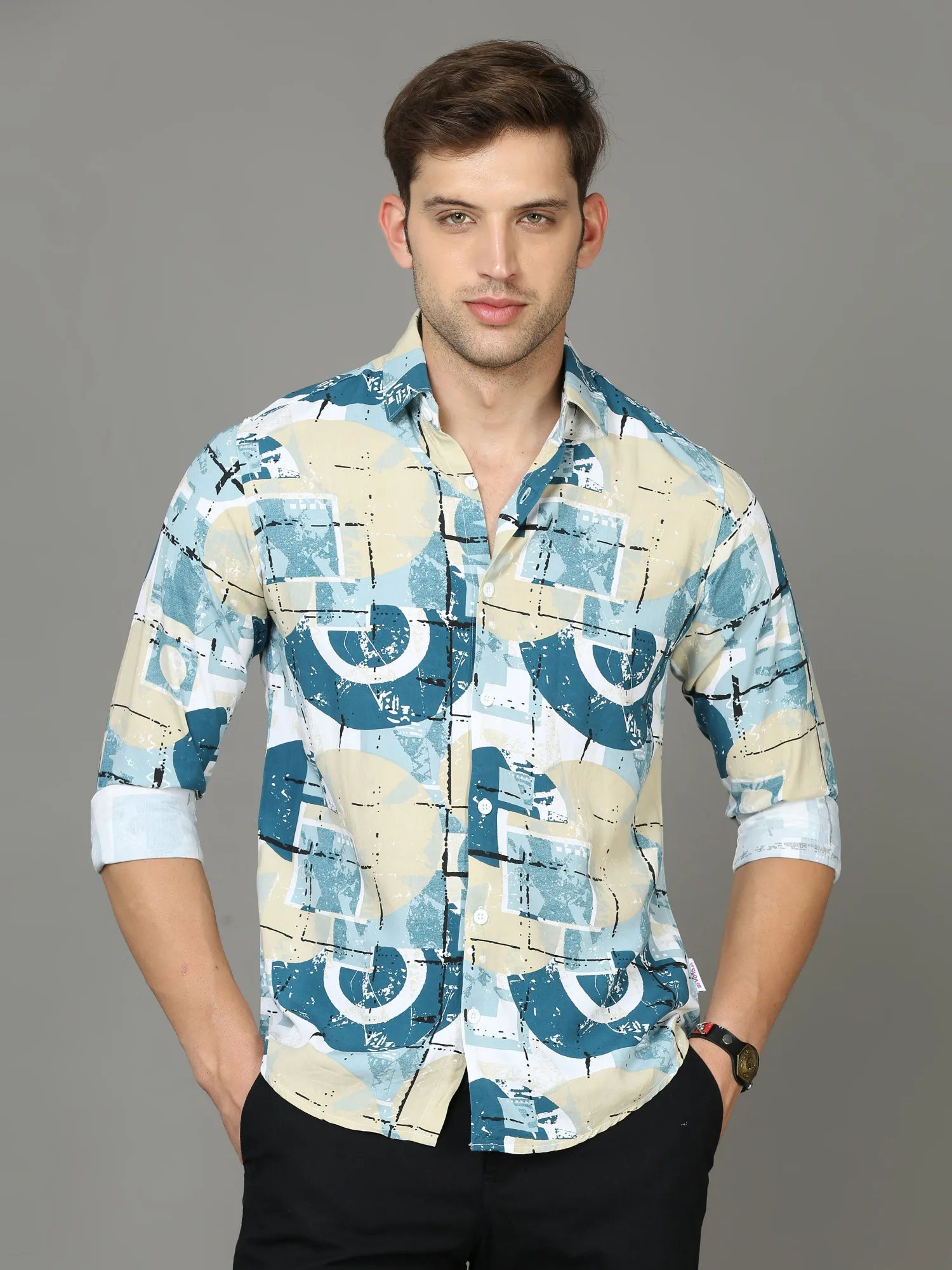 Cream Rayon Shirt for Men