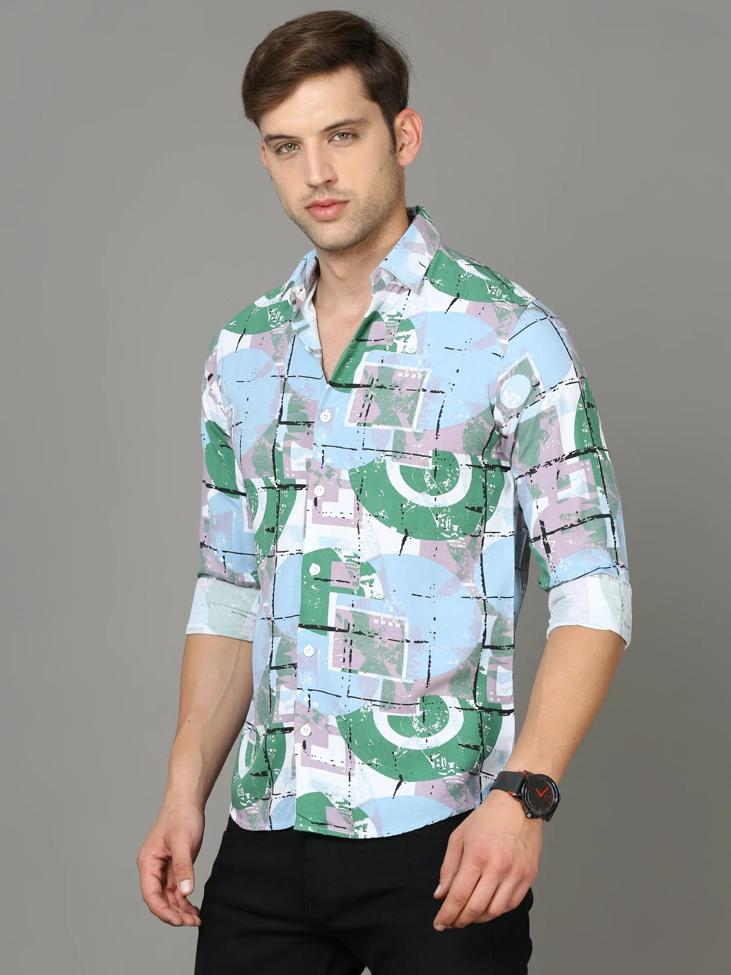 Green Rayon Shirt for Men