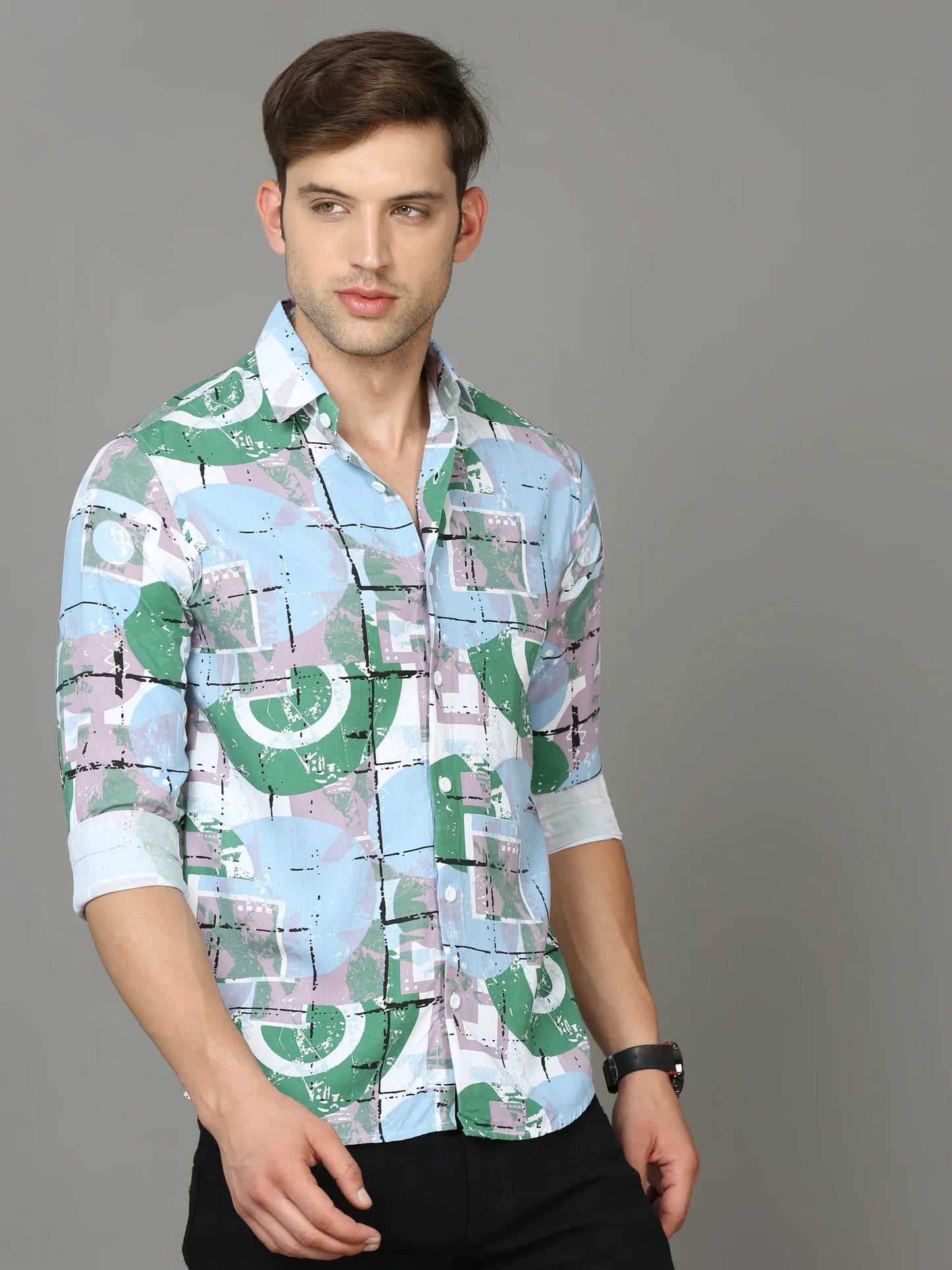 Green Rayon Shirt for Men