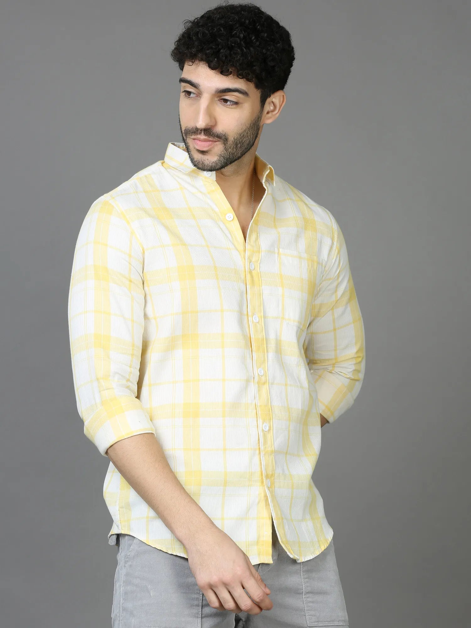 Yellow Checkered Shirt for Men 