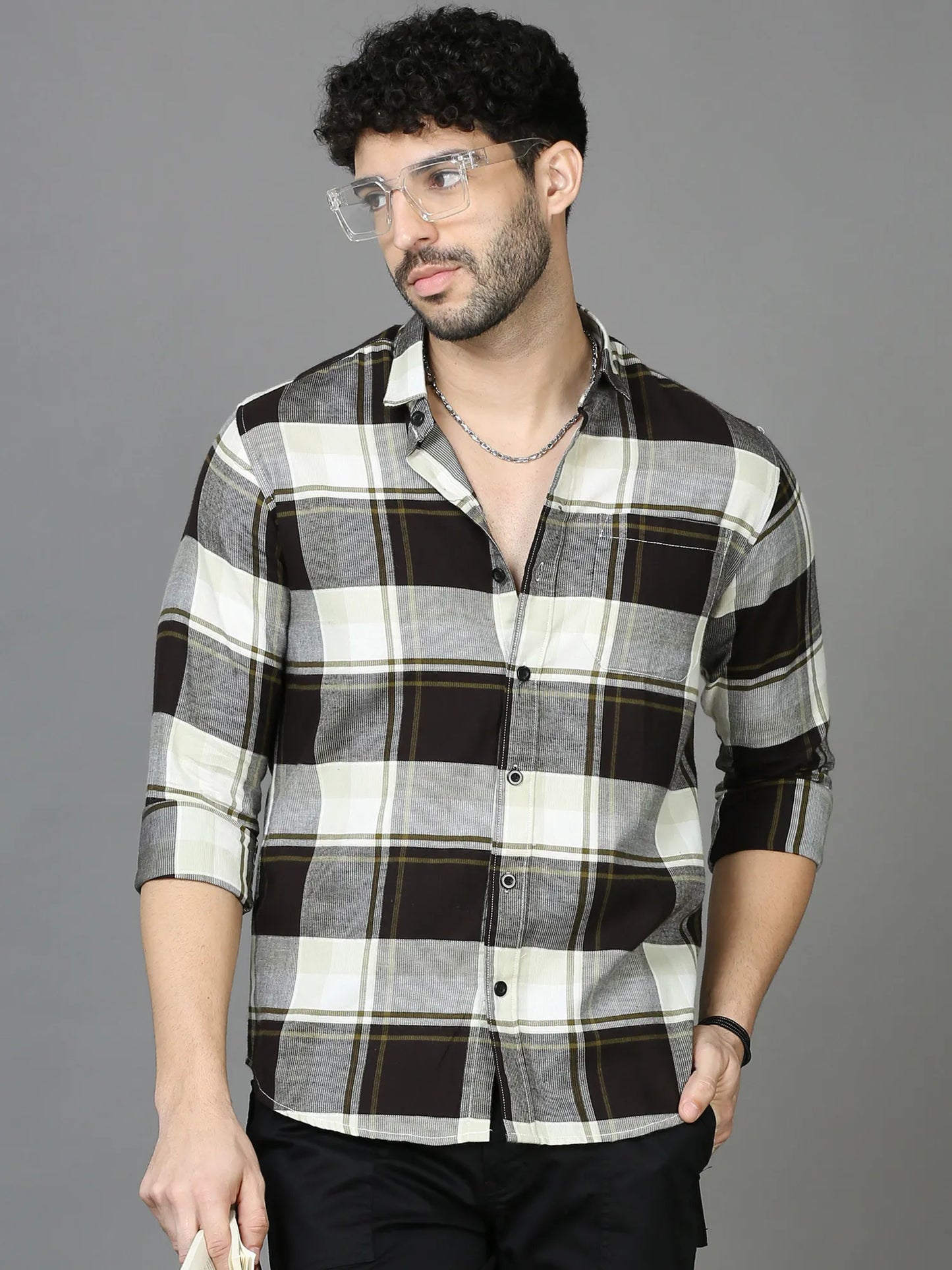 Earthly Bliss Brown Checkered Shirt for Men 