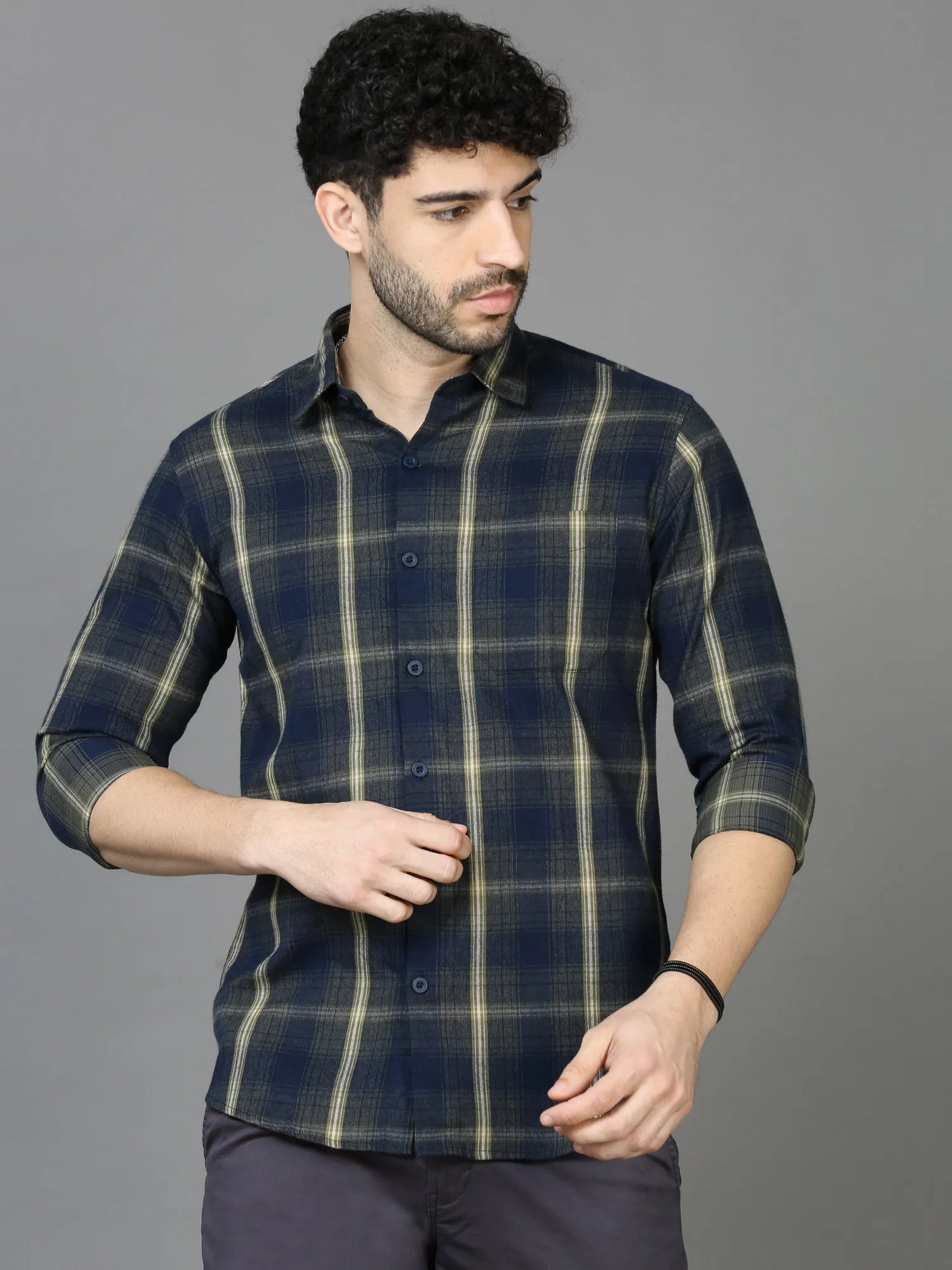 Dark Aesthetic Blue Checkered Shirt  for Men 