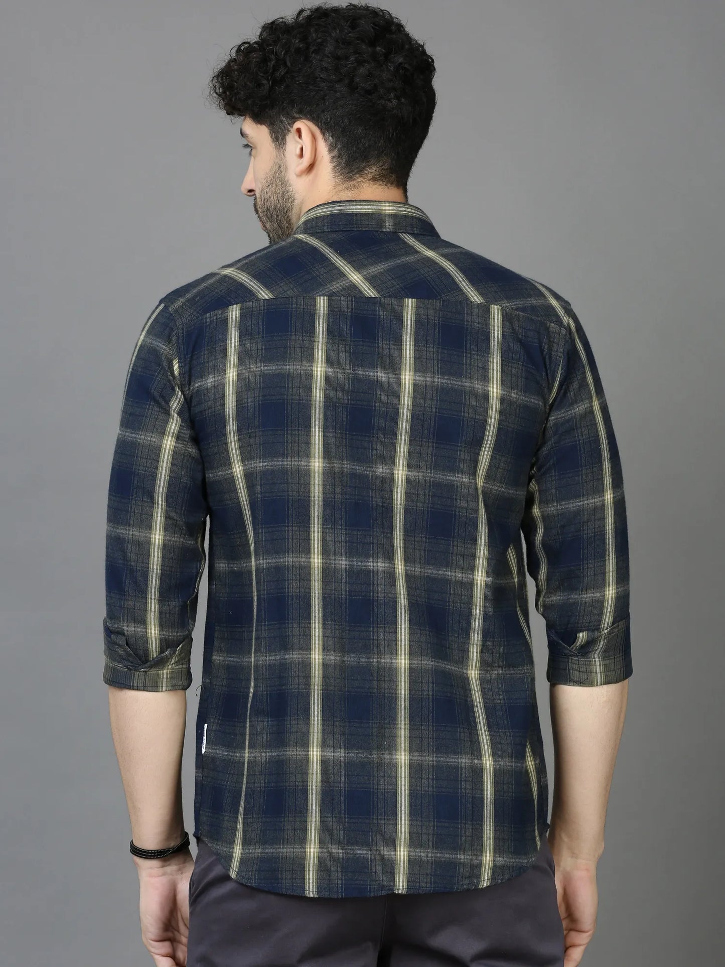 Dark Aesthetic Blue Checkered Shirt  for Men 