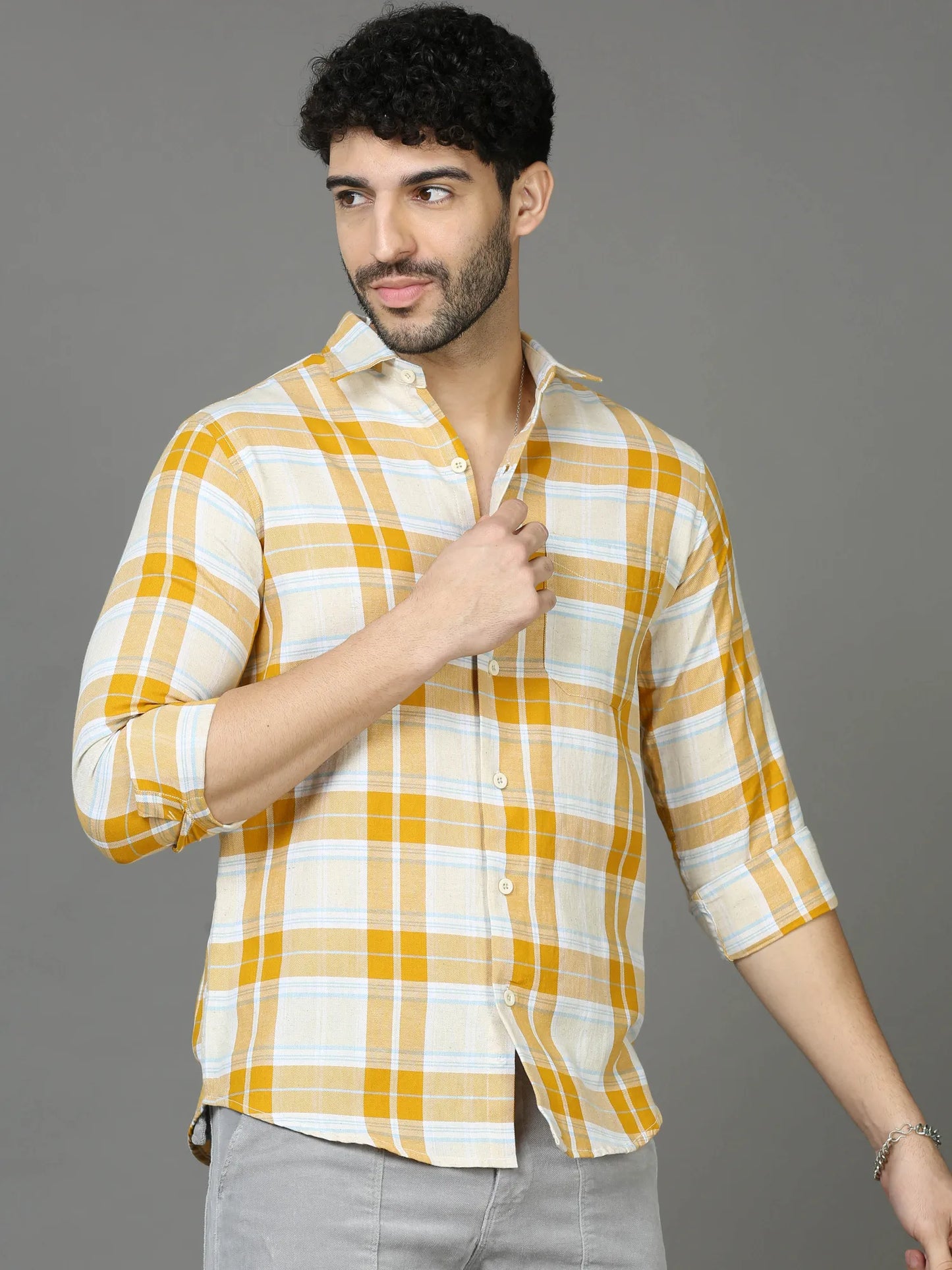 Vibrant Tangerine Touch Checked Shirt for Men 
