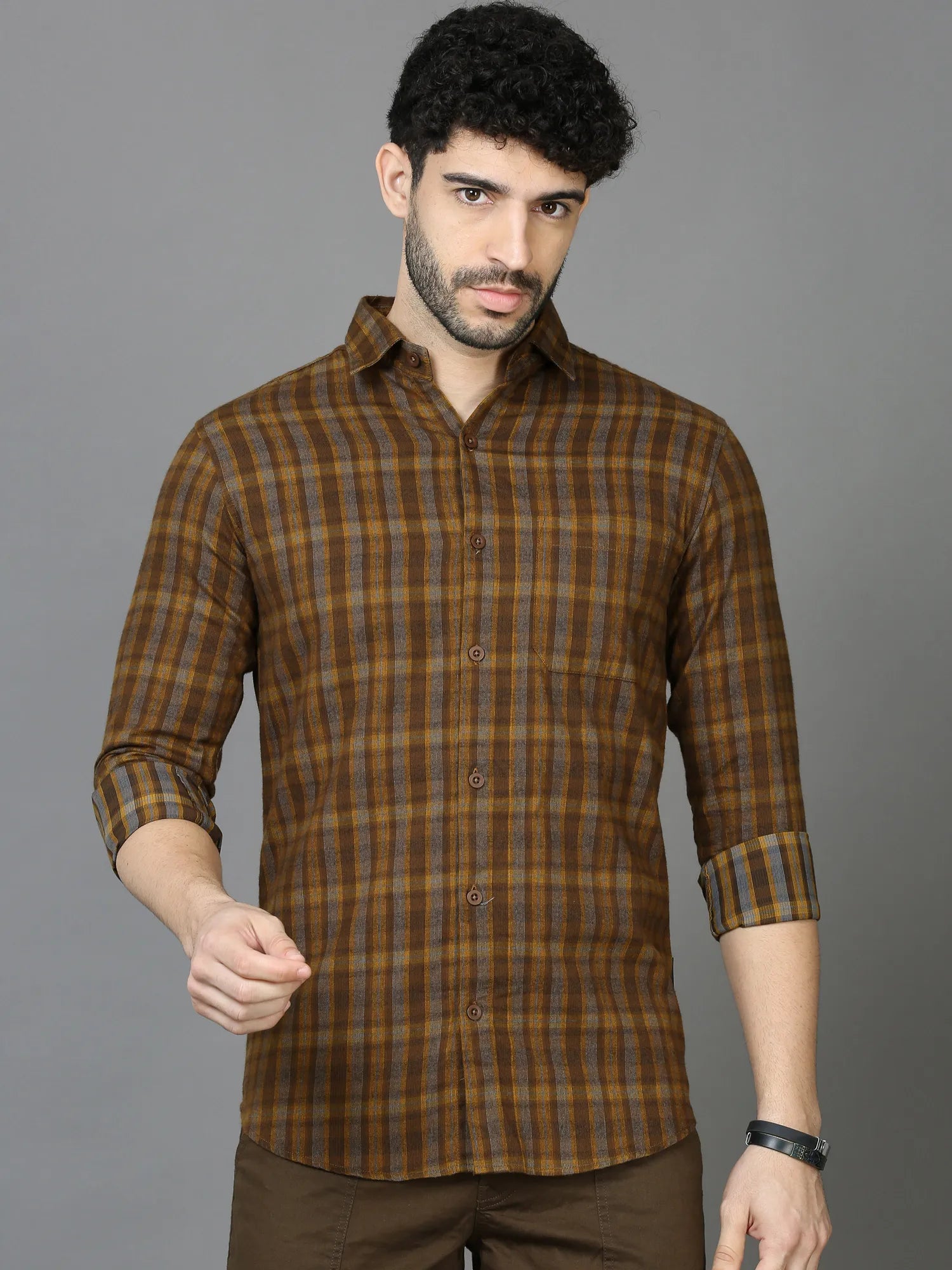 Dusty Tines Brown Chckered Shirt for Men 