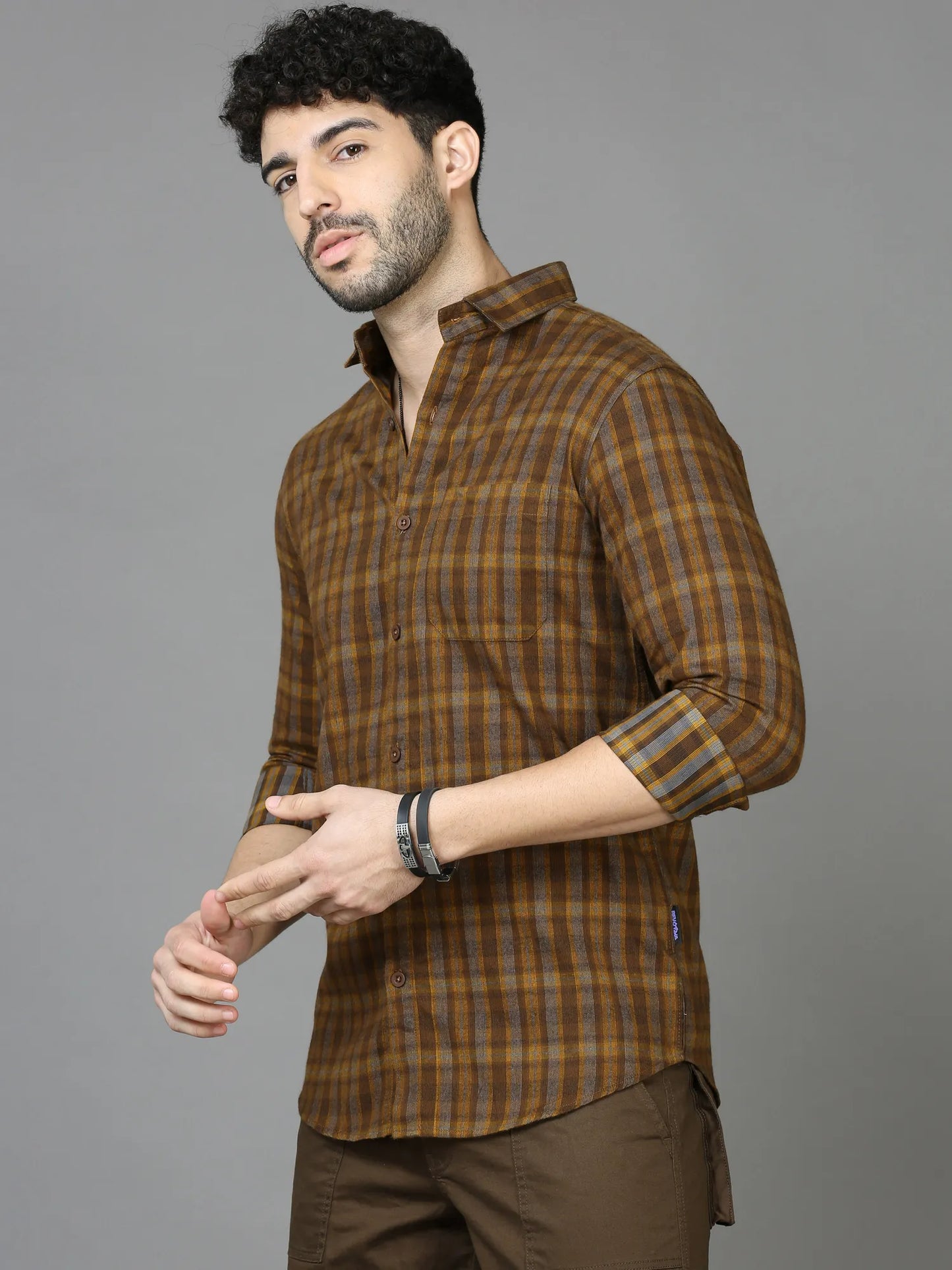 Dusty Tines Brown Chckered Shirt for Men 