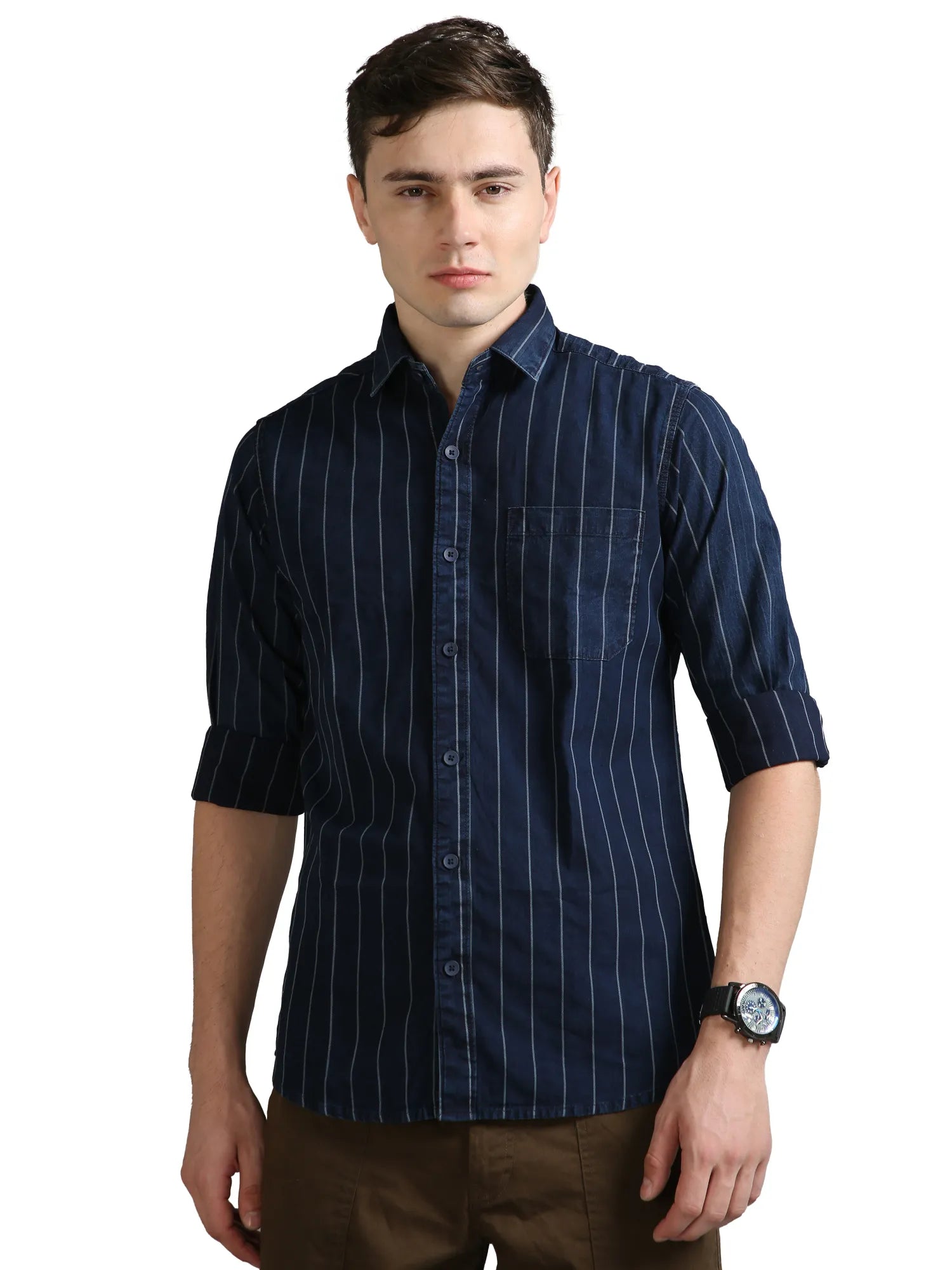 Dark Denim Stripes Shirt for Men