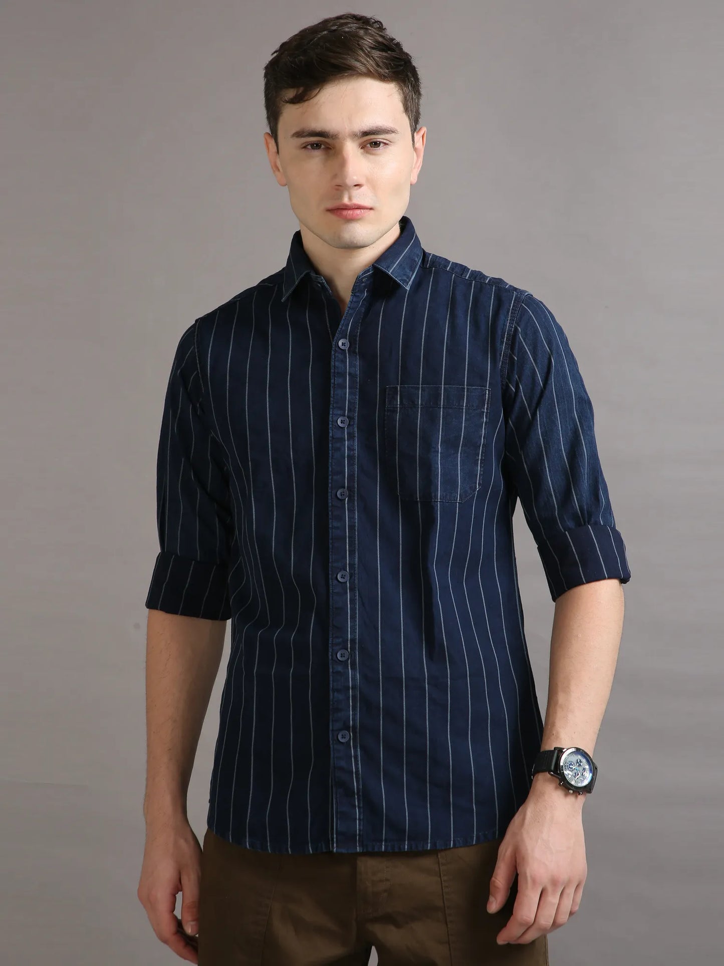 Dark Denim Stripes Shirt for Men