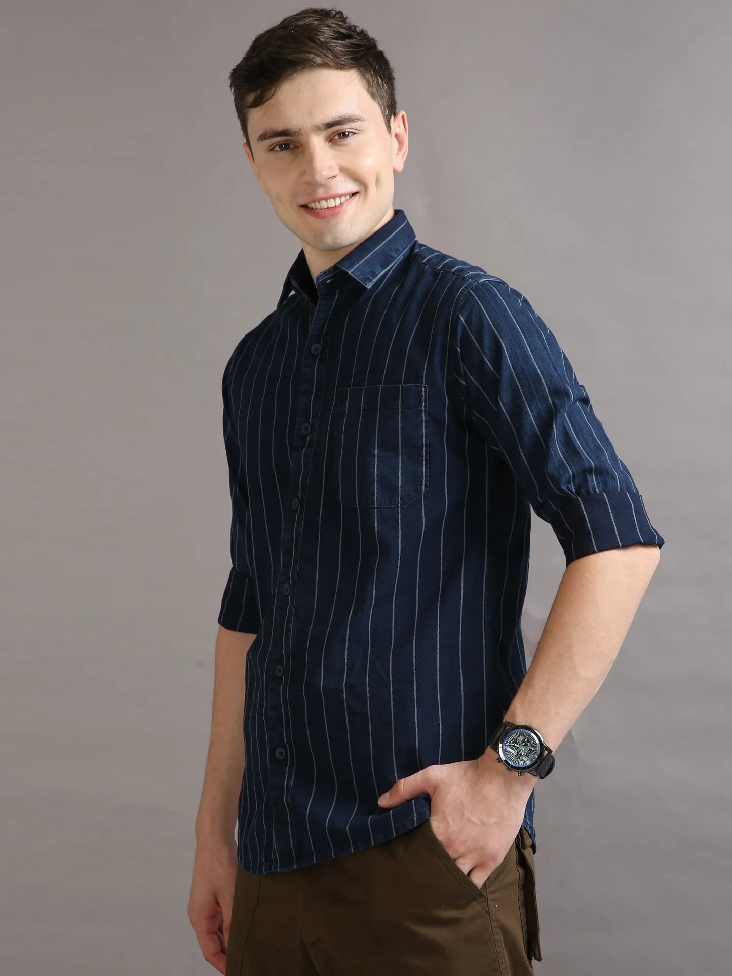 Dark Denim Stripes Shirt for Men