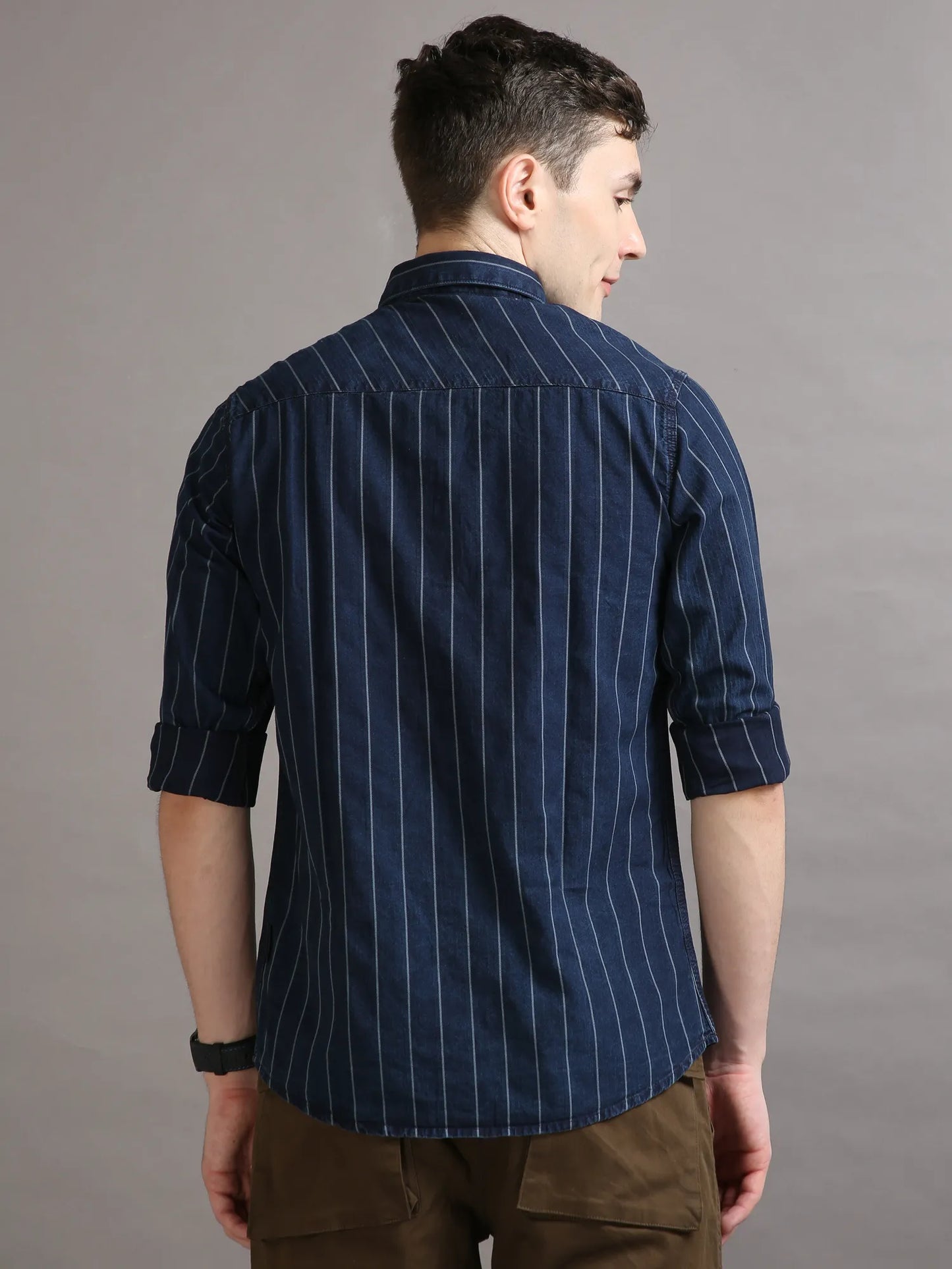 Dark Denim Stripes Shirt for Men