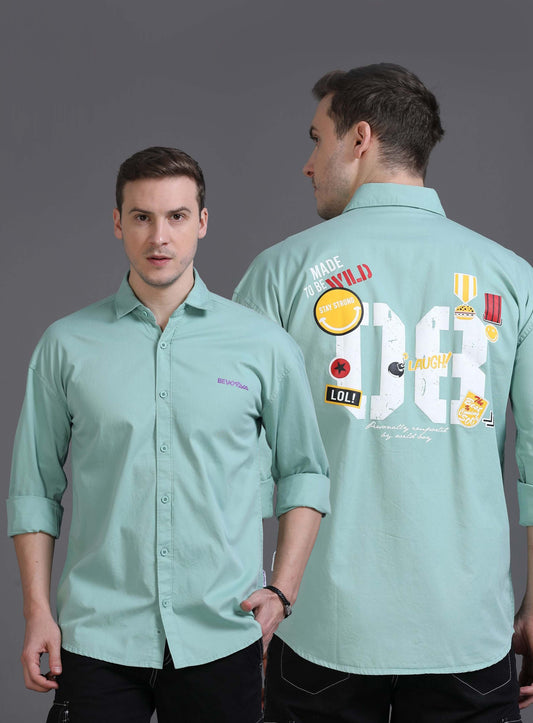 Forest Green Back-Front Print Men's Drop Shoulder Shirt