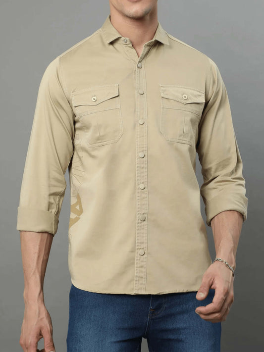 Cream Double pocket Cargo Shirt for Men