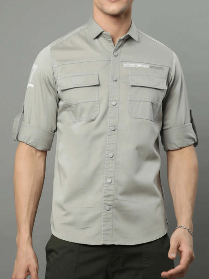 Grey Double pocket Cargo Shirt for Men