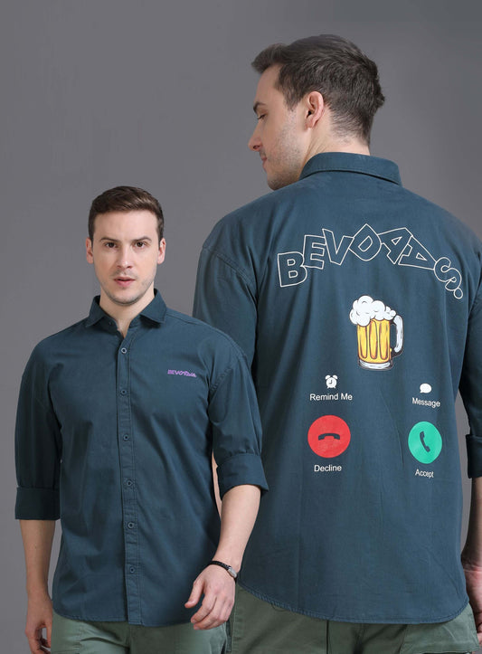 Pine Green Back-Front Print Men's Drop Shoulder Shirt