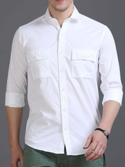 White Double pocket Cargo Shirt for Men
